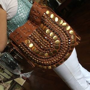 $29⬇️ Bronze Embellished Tote with Gold Rivers